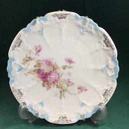 Vintage OYSTER PLATEE Weimer Germany Blue Pink Floral Porcelain Salad Plate - 7 In Diameter