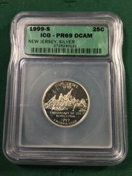 SILVER COIN, 25C Cameo, New Jersey Silver 1999-S, ICG - PR69 DCAM - SHIPPABLE