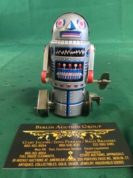 Vintage Tin Litho Wind-up Robot - Wind Him Up And He Walks, SHIPPABLE!