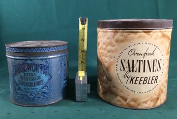 2 Antique Advertising Tins - Tobacco & Saltine Crackers - SHIPPABLE