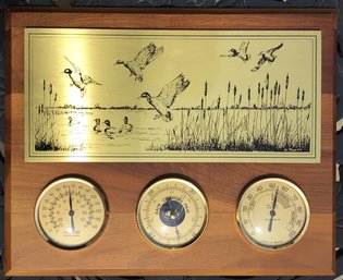 Vintage Highline West Weather Station Duck Scene, George Foott Brass - 10.5 In X 13 In
