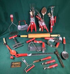 Antique And Vintage Red Handled Kitchen Tools - Lot Of 30!