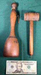 Antique Large Wooden Pestle And Wooden Mallet