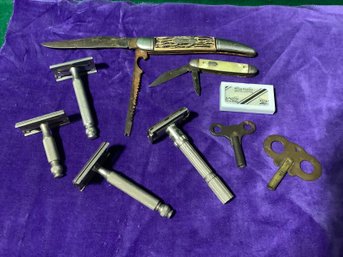 Mixed Lot Gillette Razors-pocket Knives-clock Keys