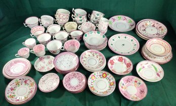 WOW! Antique Lustre Ware Tea Cups And Saucers - Approx. 75 Pcs. 19th Century Lustre