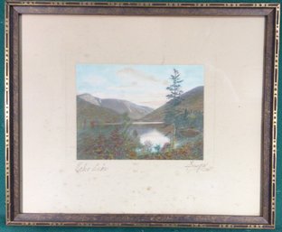 Antique SAWYER Litho - Echo Lake, Signed - 10 In X 12 In