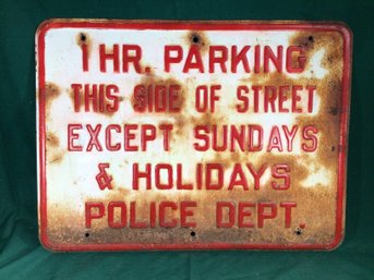 Large Metal White And Red Parking Sign - 18 In X 24 In