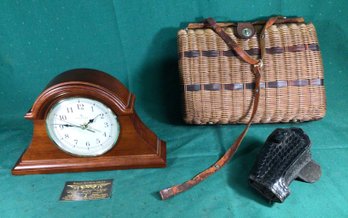 Grand Bahama Wicker Purse, COLT Policeman's Leather Holster, And Battery Op. Clock By Firstime
