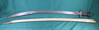 Antique Sword And Sheath - Sabre Style, Double Blood Grooves, Other Markings. Maker Unknown.