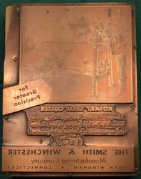 Antique Printing Plate: Man Operating Machine Production - Smith And Winchester, South Windham, Conn.