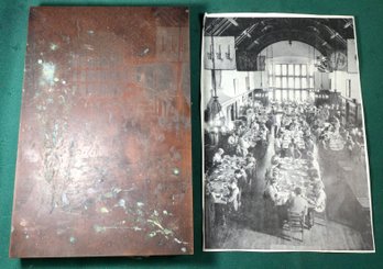 Antique Printing Plate: Dining Hall Image With Print