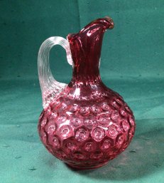 Cranberry Victorian Creamer, Hand Blown And Applied Handle - Height 6 In, Width 4 In. Shippable.
