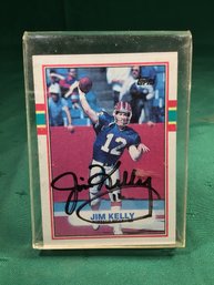 Topps 1989 Football Card, Signed Jim Kelly, NFL Star Quarterback, Buffalo Bills, SHIPPABLE