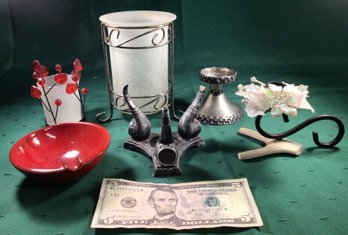 6 Piece Lot - Mid Century Modern Ashtray And 5 Candle Holders, One With Bone Base, See Photos