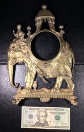 Antique Victorian Bronze Happy Elephant Clock Holder - Overall Size 13 In X 9 In, Clock Opening 4 In Diameter