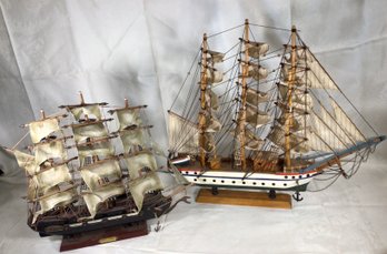 Two Intricate Sailing Ship Frigate Models - 16 In X 19 In And 21 In X 22 In