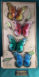 Butterfly Wall Decor, Four Connected Brightly Painted Metal Butterflies