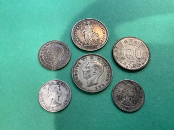 Silver Content Coin Lot Of 6 Swiss Franc Shilling Sixpence Dimes