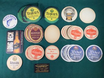 Various Vintage Beer Coasters - Tequiza, Trout Brook, Cresent City, Long Neck Miller And More! Lot Of 38, SHIP