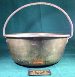 Brass Pale With Iron Bale Handle, 1800's -13 In Diameter (14 In Diameter At Handle)