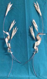 Pair Of Brass Wheat Wall Hanging Decor - 32 In Tall