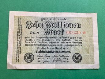 Antique 1923 Germany 10 Million Mark Currency Note