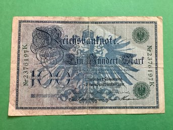 Antique 1908 German 100 Mark Currency Note