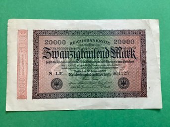 Antique 1923 Germany 20 Thousand Mark Currency Note