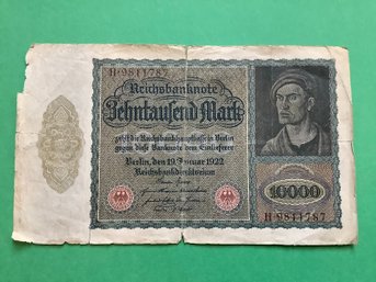 Antique 1922 Germany 10 Thousand Mark Currency Note