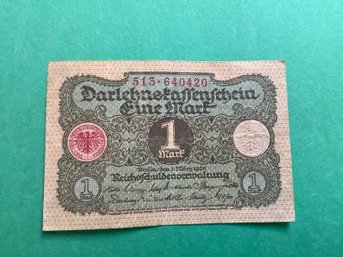 Antique 1920 Germany 1 Mark Currency Note