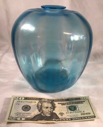 Blue Iridescent Hand Blown Stretch Glass Vase, SHIPPABLE!