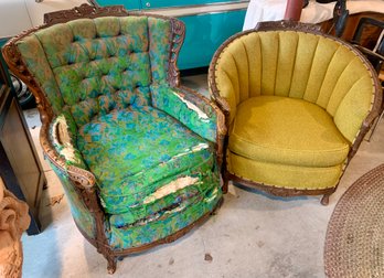 2 Antique Victorian Tufted Barrel Back Chairs, GOOD BONES!!