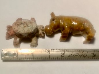 2?carved Stone Animals, Hippo & Crab. Stone! Shipping Available