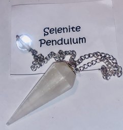 1.5 Inch Selenite Stone Pendant On Chain, Shipping Available