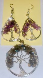 Amethyst & Moonstone. Amethyst Earrings, Moonstone Pendant, Tree Of Life Design, Shipping Available