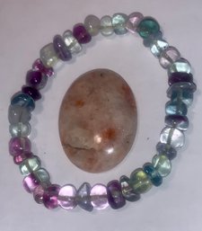 Polished Stone Expanding Natural Stone Bracelet Plus Polished Oval Stone, Shipping Available