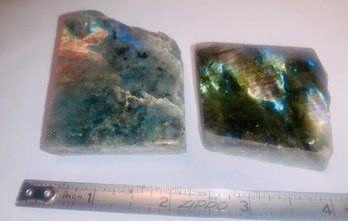 2 Cut W/ 1 Side Polished Moonstone Labradorite Stones, 200 Grams Total Weight