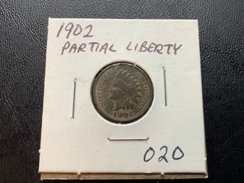 1902 Indian Head Cent Partial Liberty #020