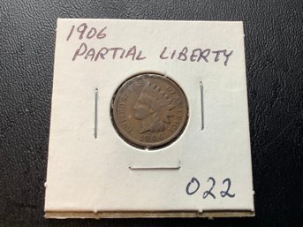1906 Indian Head Cent Partial Liberty #022