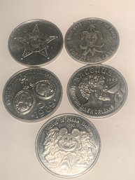 5 Collector Coins, All New Orleans Mardi Gras 1968-69 Mardi Gras, 1980 Disney, & 1988 Mardi Gras