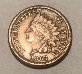 1863 High Grade U.S. Indian Head Cent, Stars & Feathers, Shipping Available