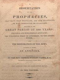 Circa 1808, A Dissertation On The Prophecies, And Restoration Of The Jews, Etc.