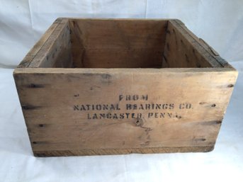 Antique Wood Crate - National Bearings Company - Lancaster, Penn. - 8.5 In X 16.5 In X 17 In - #2