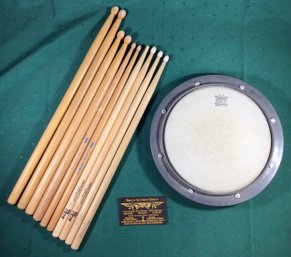 Remo 8 Inch Weather King Practice Drum Pad And 5 Pairs Of Varying  Sized Drum Sticks