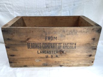 Antique Wood Crate - Bearings Company Of America - Lancaster, Penn. - 11 In X 12 In X 22 In - #3