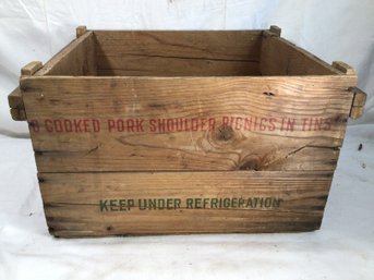 Antique Wood Crate - B.T.C. Cooked Pork Shoulder Picnics In Tins, NY - 11 In X 16 In X 20 In - #6