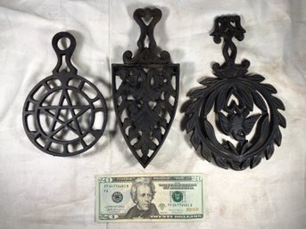 3 Vintage Cast Iron Trivets, SHIPPABLE!