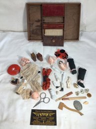 Antique Sewing Tray For Doll Repair, With Doll Parts And Accessories - REF #16