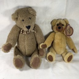 2 Collectible Posable Plush Bears - Made By Combardi, Shelly Bears & Co., 12 In And 9 In Height  REF#18