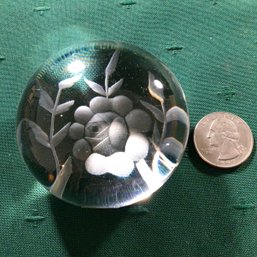 Glass Etched Flower Paper Weight